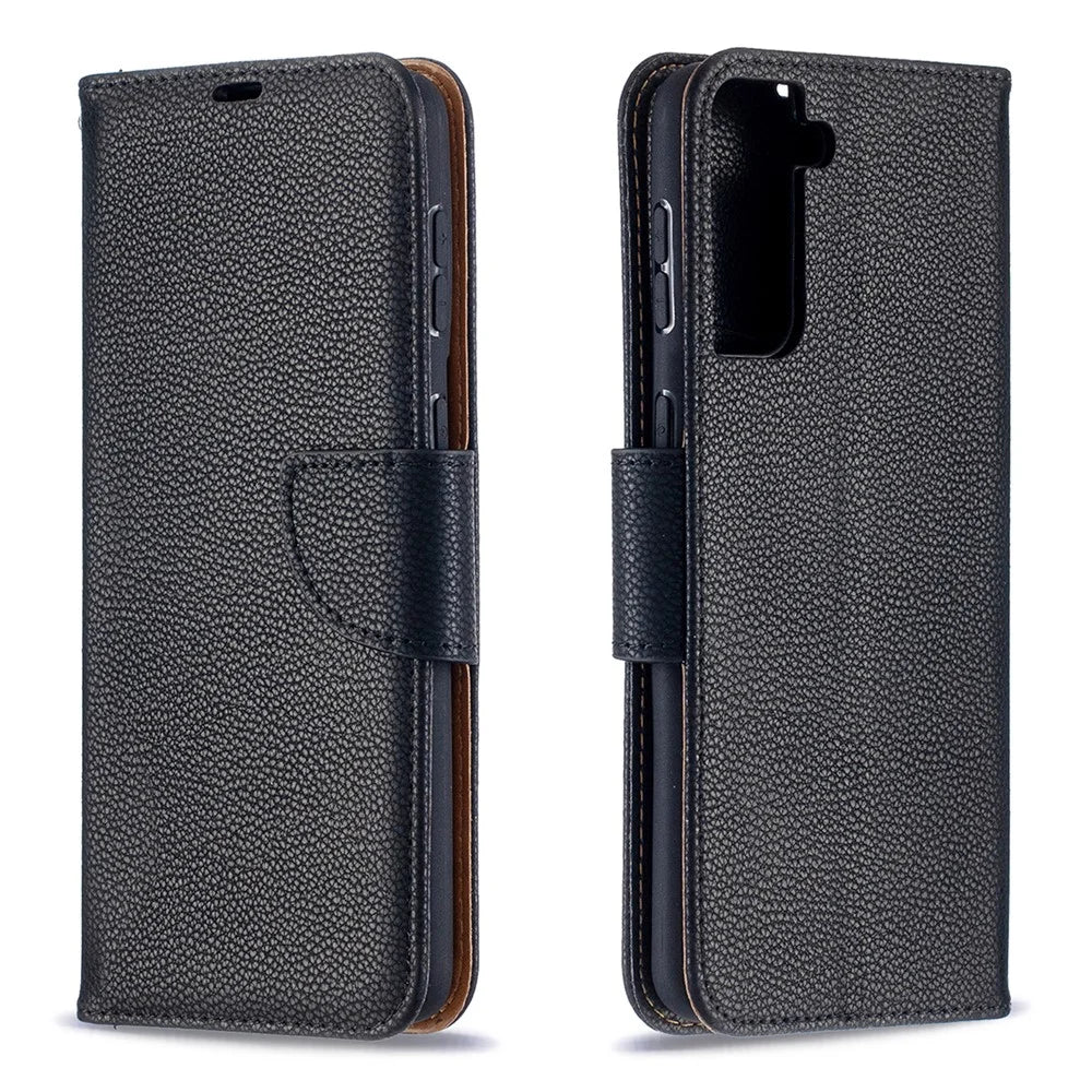 Litchi Texture with Wallet Leather Stand Case for Samsung Galaxy S21+ 5G - Black - 4