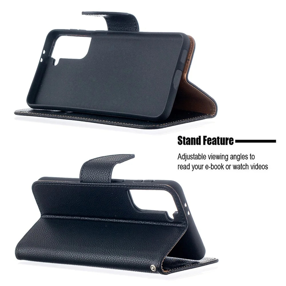 Litchi Texture with Wallet Leather Stand Case for Samsung Galaxy S21+ 5G - Black - 5