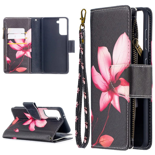 BF03 Pattern Printing Leather Phone Shell with Zipper Pocket Wallet for Samsung Galaxy S21 5G / S21 4G - Vivid Flower - 1