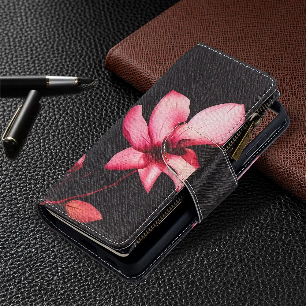 BF03 Pattern Printing Leather Phone Shell with Zipper Pocket Wallet for Samsung Galaxy S21 5G / S21 4G - Vivid Flower - 7