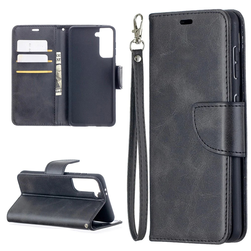 PU Leather Wallet Stylish Smartphone Case for Samsung Galaxy S21 5G/S21 4G - Black - 1