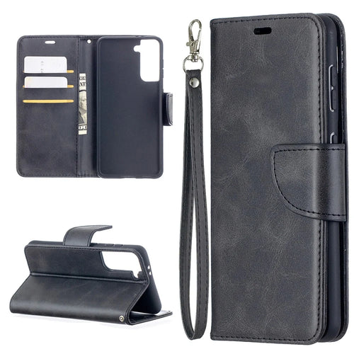 PU Leather Wallet Stylish Smartphone Case for Samsung Galaxy S21 5G/S21 4G - Black - 1
