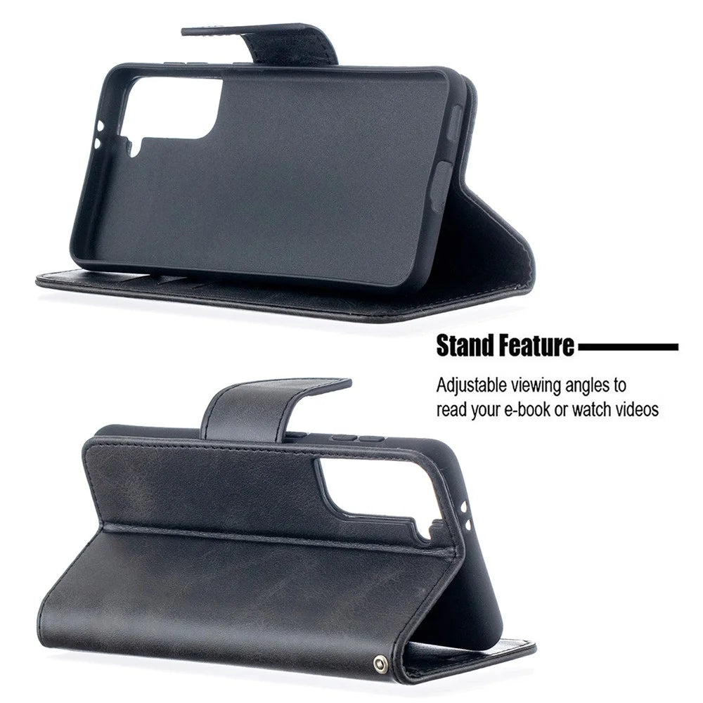 PU Leather Wallet Stylish Smartphone Case for Samsung Galaxy S21 5G/S21 4G - Black - 5