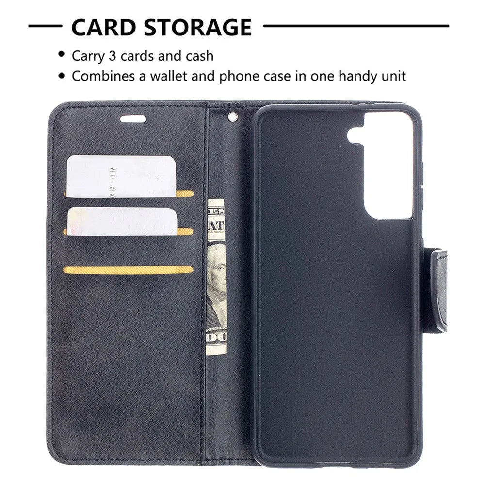 PU Leather Wallet Stylish Smartphone Case for Samsung Galaxy S21 5G/S21 4G - Black - 6