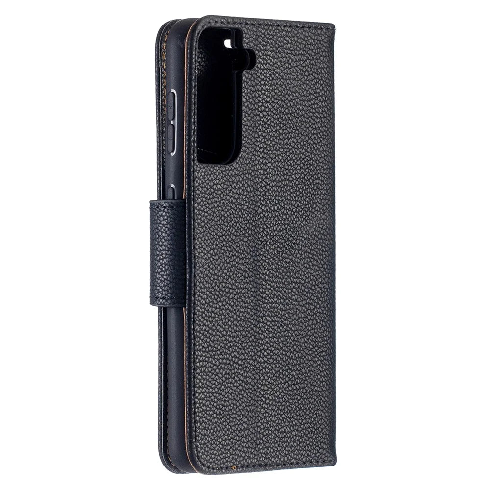Litchi Surface with Wallet Leather Stand Phone Case for Samsung Galaxy S21 5G/S21 4G - Black - 3