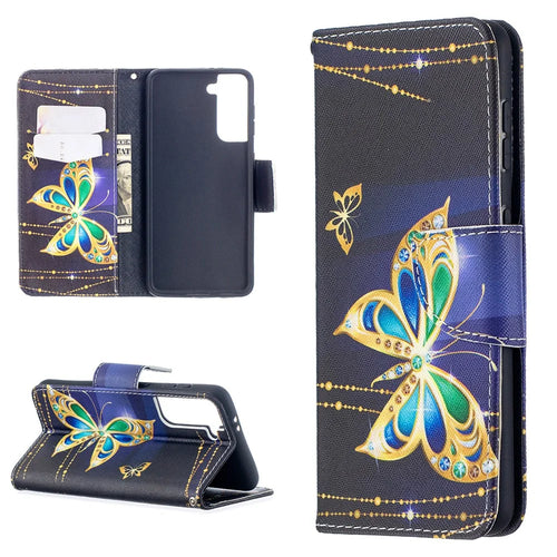 Pattern Printing Phone Cover Wallet Leather Case for Samsung Galaxy S21 5G/S21 4G - Butterfly - 1
