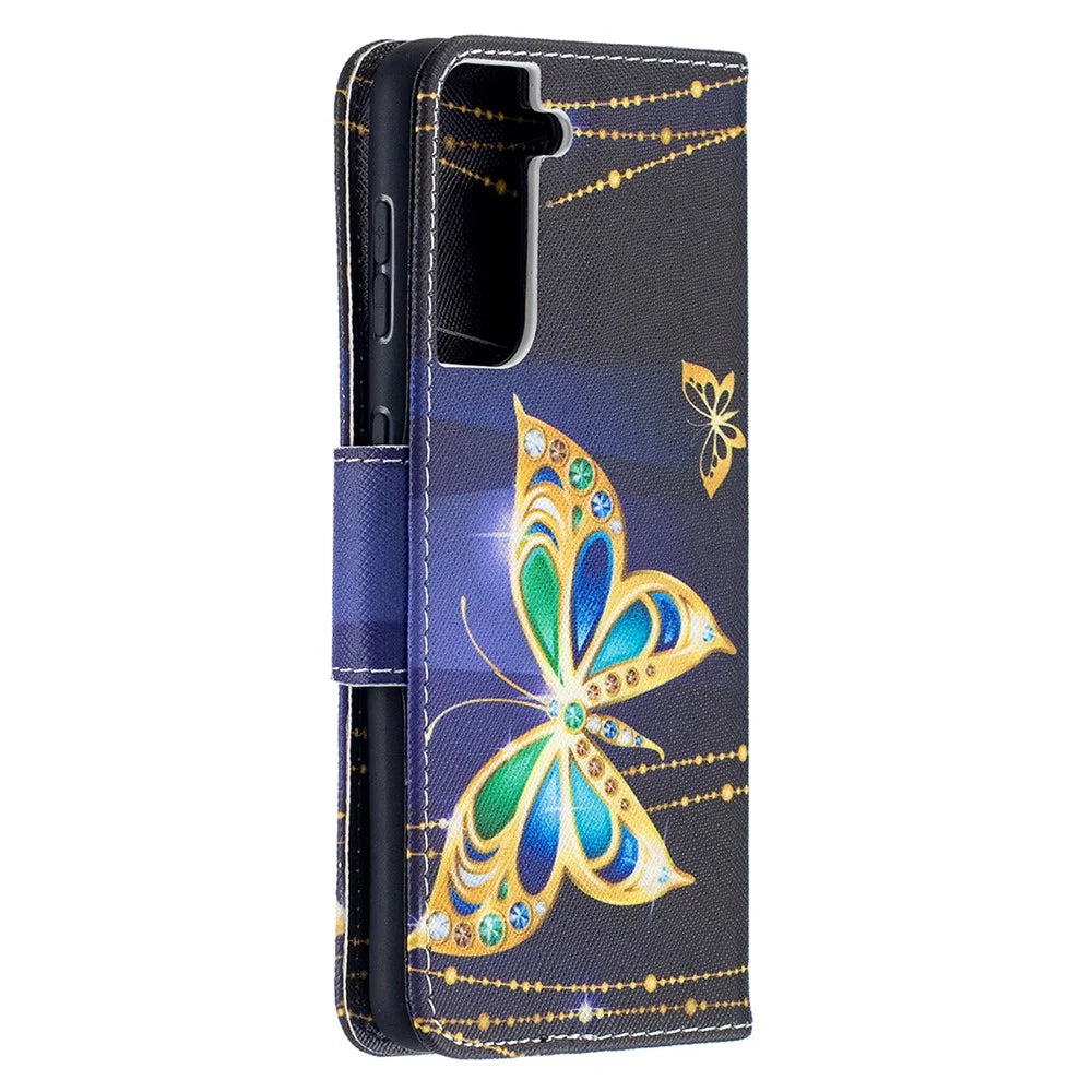 Pattern Printing Phone Cover Wallet Leather Case for Samsung Galaxy S21 5G/S21 4G - Butterfly - 3