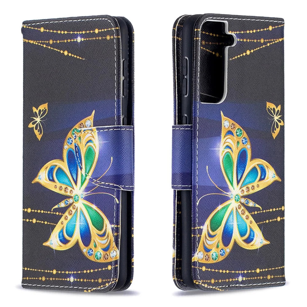 Pattern Printing Phone Cover Wallet Leather Case for Samsung Galaxy S21 5G/S21 4G - Butterfly - 4