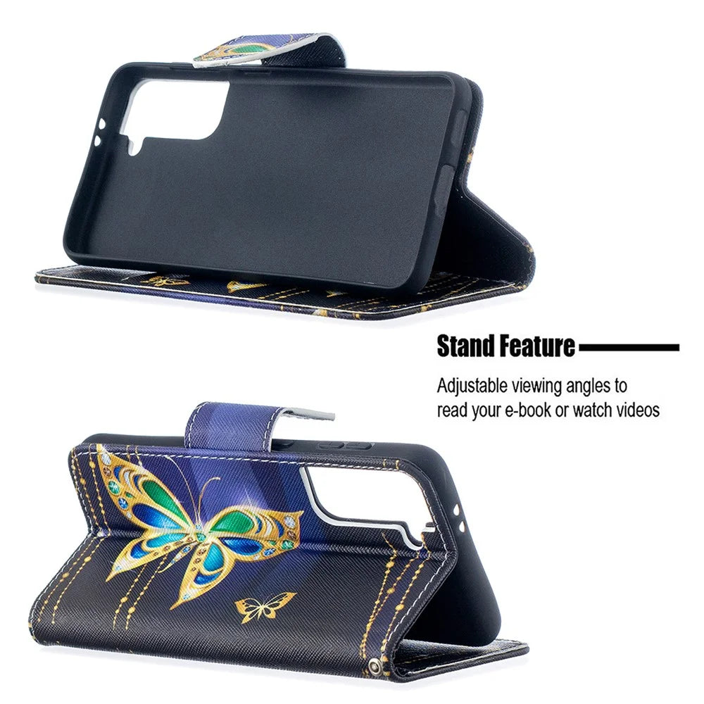 Pattern Printing Phone Cover Wallet Leather Case for Samsung Galaxy S21 5G/S21 4G - Butterfly - 5