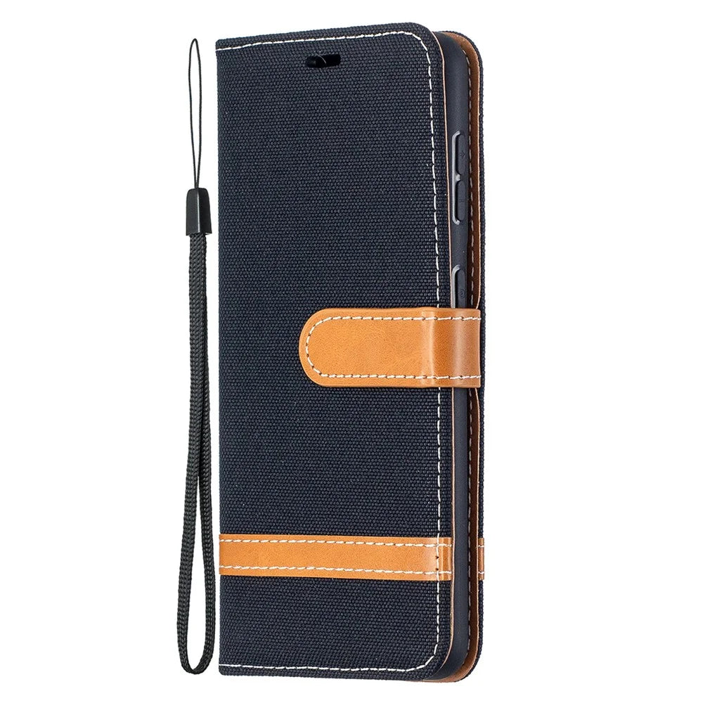 Color Splicing Jeans Cloth Skin Wallet Leather Phone Shell for Samsung Galaxy S21 4G/5G - Black - 2