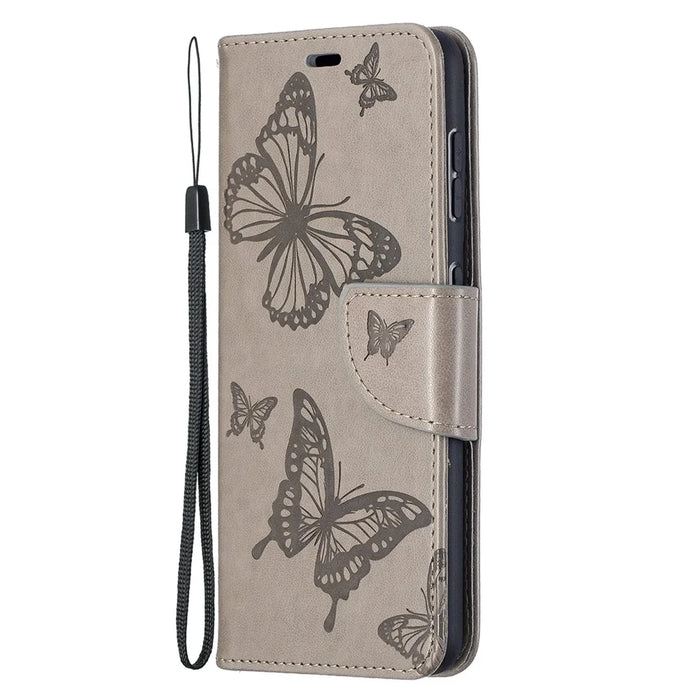 Imprint Butterflies Pattern Wallet Stand Leather Phone Cover for Samsung Galaxy S21 4G / 5G - Grey - 2