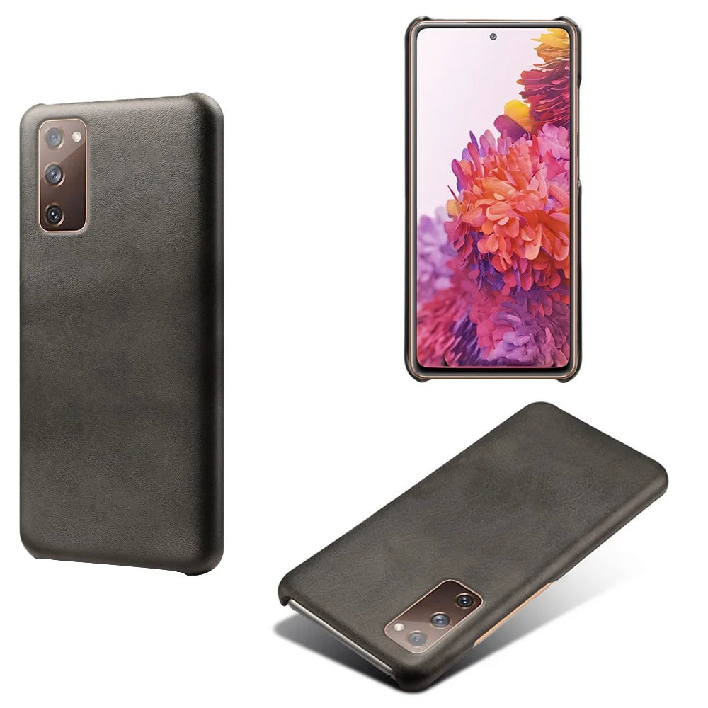 PU Leather Coated PC Case for Samsung Galaxy S20 FE 4G/5G/S20 Lite/S20 FE 2022 Protector Cover - Black - 1