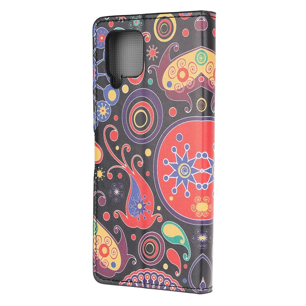 Wallet Stand Leather Pattern Printing Protective Case for Samsung Galaxy A12 - Colorful Circle - 3