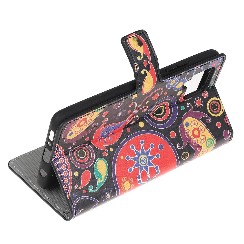 Wallet Stand Leather Pattern Printing Protective Case for Samsung Galaxy A12 - Colorful Circle - 4