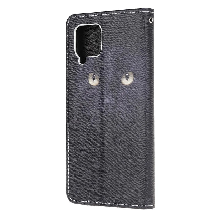 Pattern Printing Cross Texture Leather Wallet Phone Stand Protective Case for Samsung Galaxy A12 - Black Cat - 3