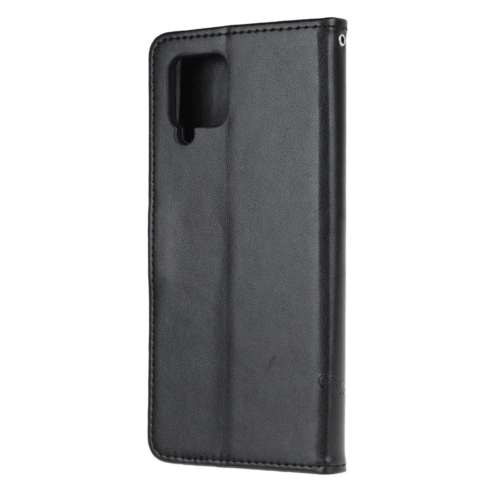 Imprint Butterfly Flowers Leather Wallet Phone Cover for Samsung Galaxy A12 Cell Phone Accessory - Black - 3
