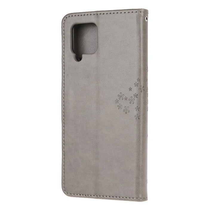 Imprint Tree Owl Leather Stylish Wallet Case for Samsung Galaxy A12 - Grey - 3