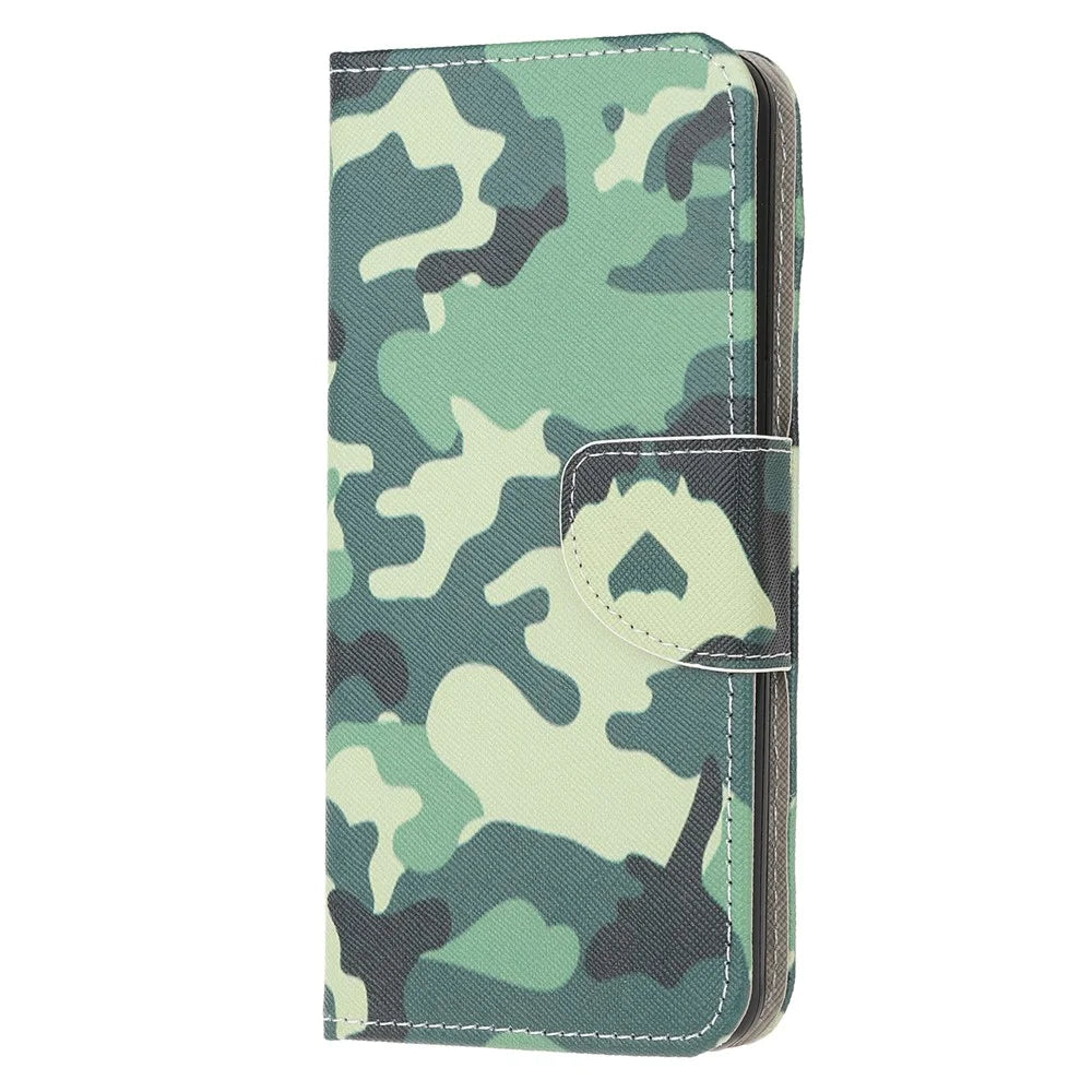 Pattern Printing Cross Texture Leather Wallet Phone Stand Protective Case for Samsung Galaxy A12 - Camouflage - 2