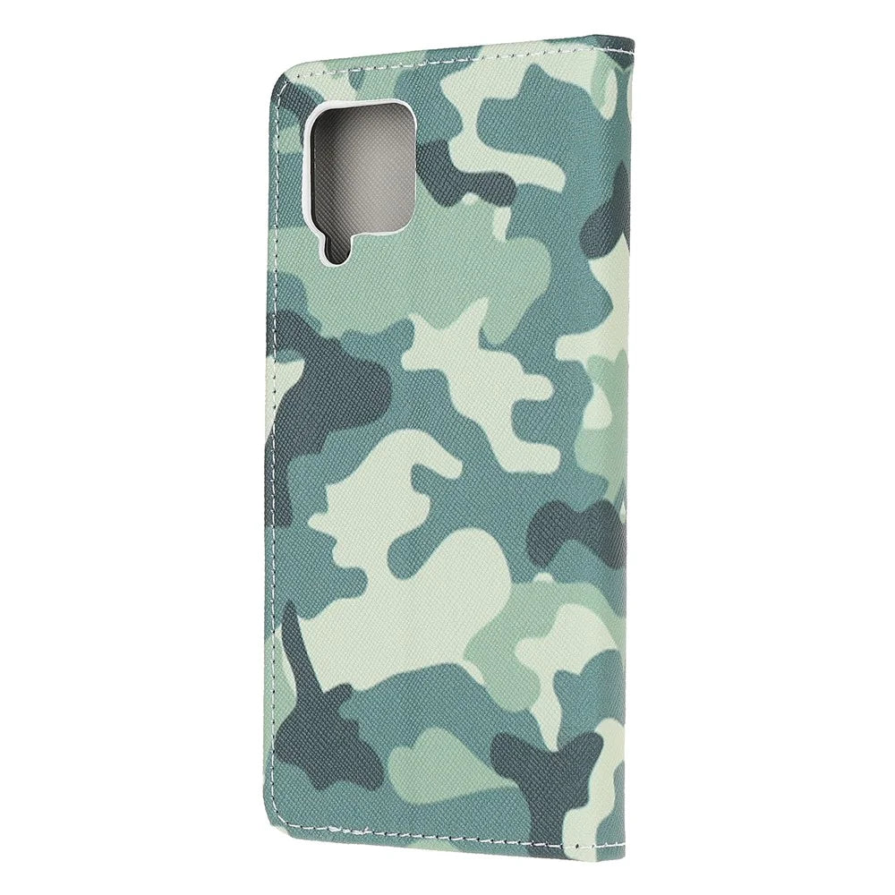 Pattern Printing Cross Texture Leather Wallet Phone Stand Protective Case for Samsung Galaxy A12 - Camouflage - 3
