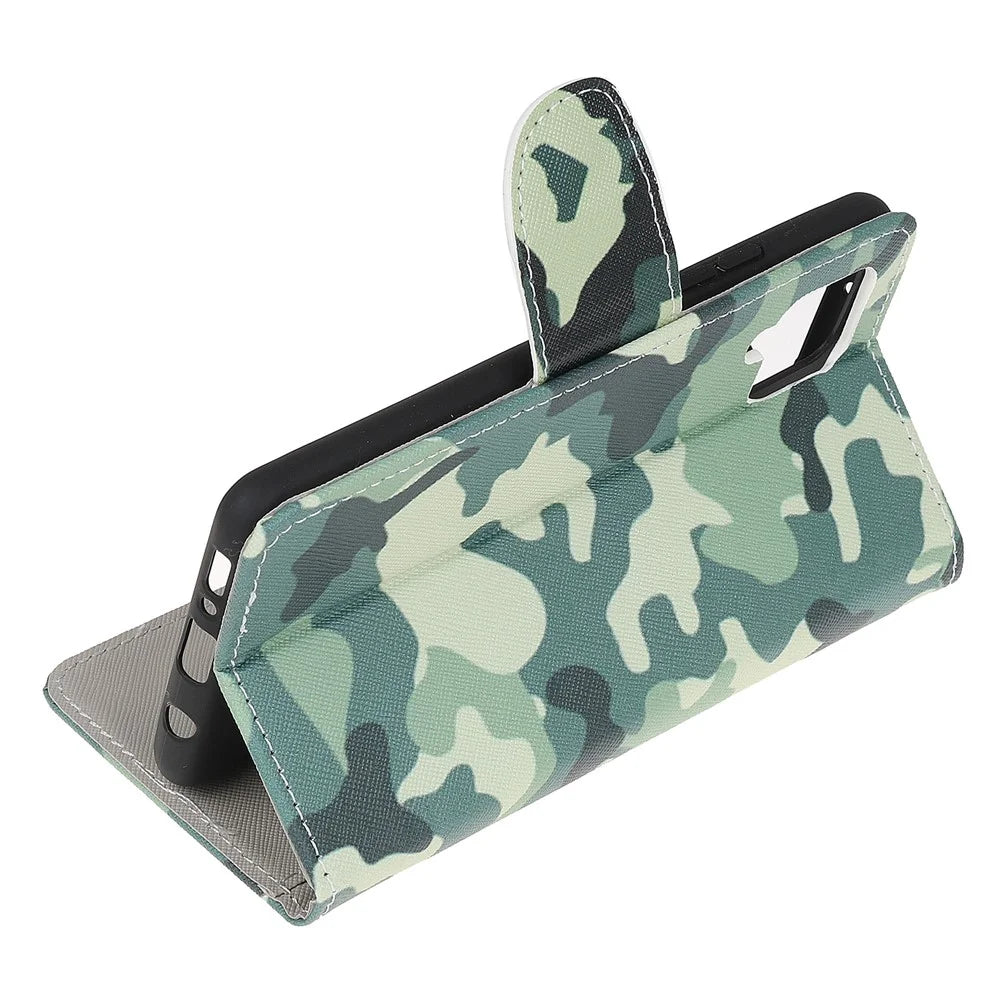 Pattern Printing Cross Texture Leather Wallet Phone Stand Protective Case for Samsung Galaxy A12 - Camouflage - 4