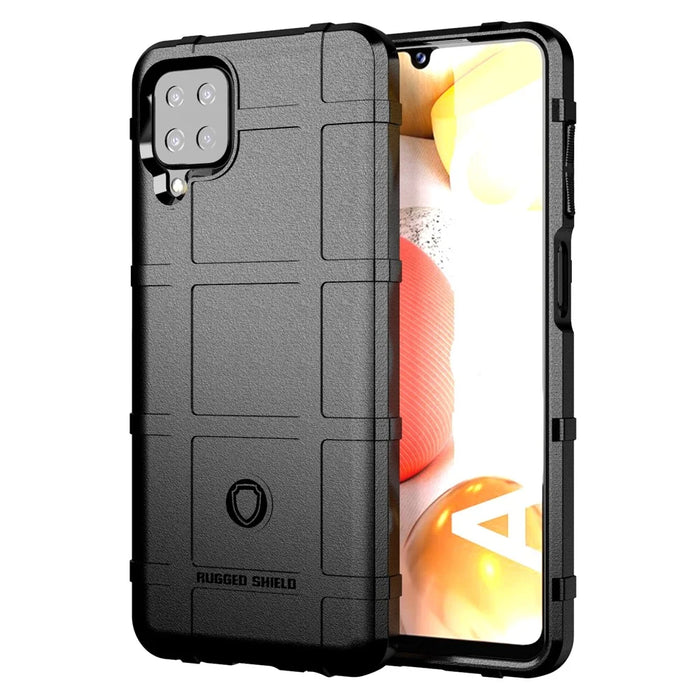Rugged Shield Square Grid Texture TPU Phone Cover for Samsung Galaxy A12 - Black - 1