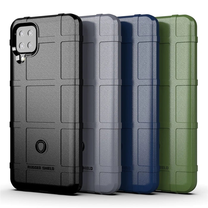 Rugged Shield Square Grid Texture TPU Phone Cover for Samsung Galaxy A12 - Black - 2