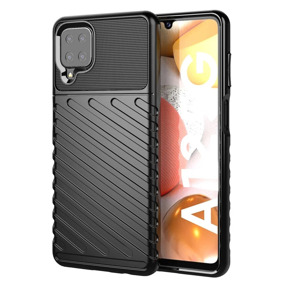 Thunder Series Twill Texture TPU Protection Case for Samsung Galaxy A12 - Black - 1