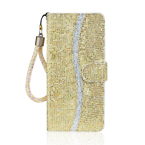 For Samsung Galaxy S20 FE 4G/5G/S20 Lite/S20 FE 2022 Glittery Powder Splicing Leather Wallet Stand Phone Cover - Gold - 1