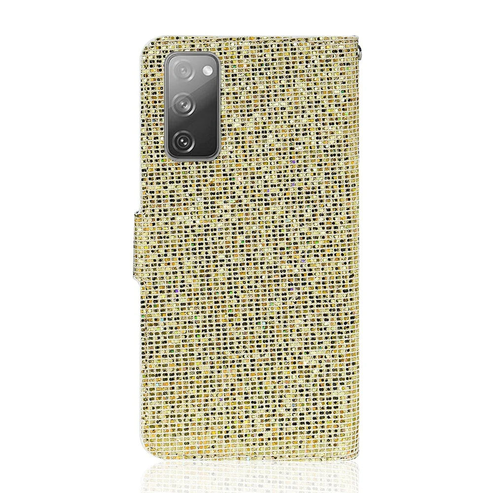 For Samsung Galaxy S20 FE 4G/5G/S20 Lite/S20 FE 2022 Glittery Powder Splicing Leather Wallet Stand Phone Cover - Gold - 2