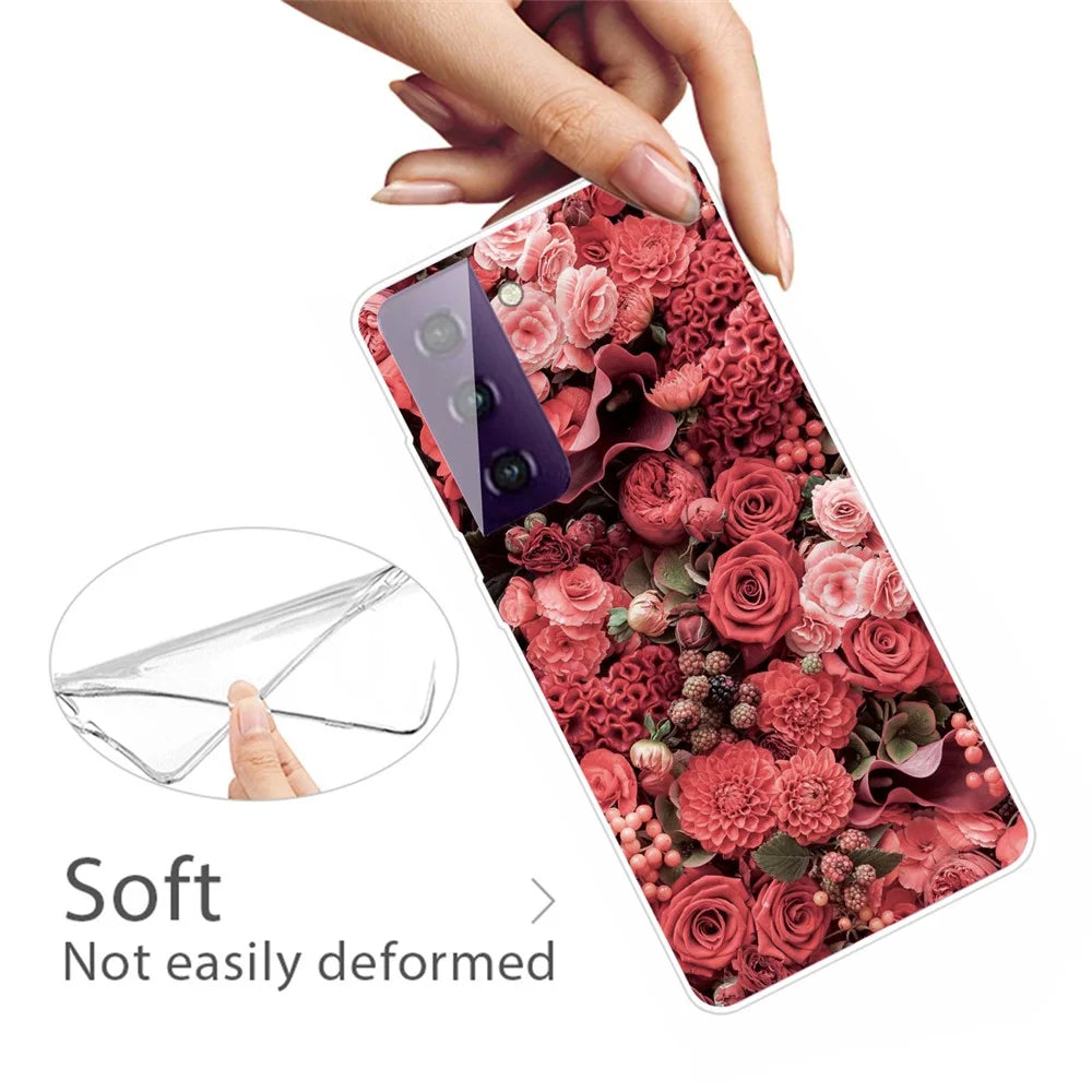 Pattern Printing Workmanship TPU Phone Cover Case for Samsung Galaxy S21 4G/5G - Red Flowers - 3