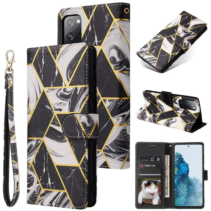 For Samsung Galaxy S20 FE 4G/5G/S20 Lite/S20 FE 2022 Lacquered Marble Pattern Leather Protection Case - Black - 1