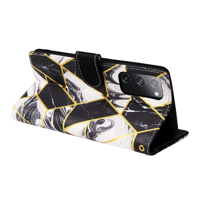 For Samsung Galaxy S20 FE 4G/5G/S20 Lite/S20 FE 2022 Lacquered Marble Pattern Leather Protection Case - Black - 3
