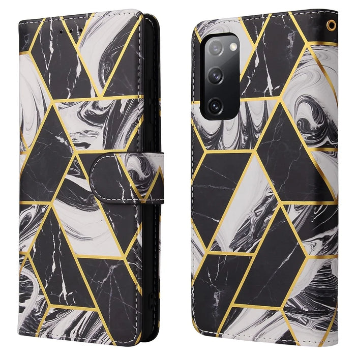 For Samsung Galaxy S20 FE 4G/5G/S20 Lite/S20 FE 2022 Lacquered Marble Pattern Leather Protection Case - Black - 6