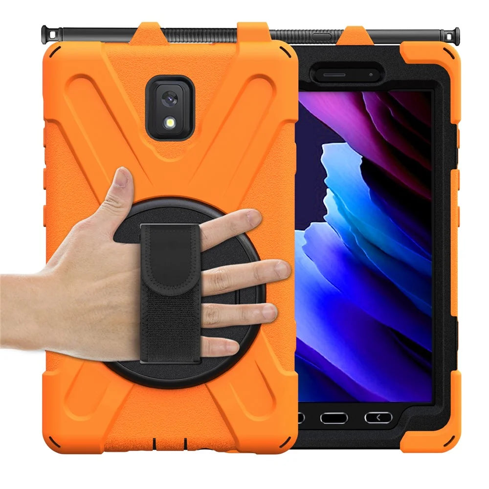 PC and Silicone Tablet Case + Pen Slot + Hand Band + 360° Swivel Kickstand for Samsung Galaxy Tab Active 3 T570/T575/T575N/T577 - Orange - 4