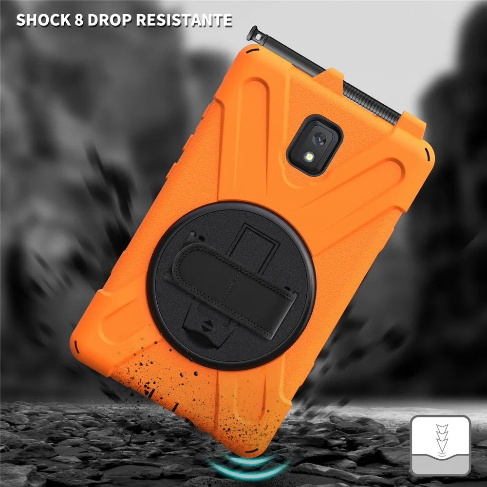 PC and Silicone Tablet Case + Pen Slot + Hand Band + 360° Swivel Kickstand for Samsung Galaxy Tab Active 3 T570/T575/T575N/T577 - Orange - 5