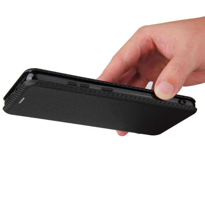 Anti-scratch Carbon Fiber Texture Auto-absorbed Leather Case for Samsung Galaxy S21 Ultra 5G Protective Shell - Black - 4