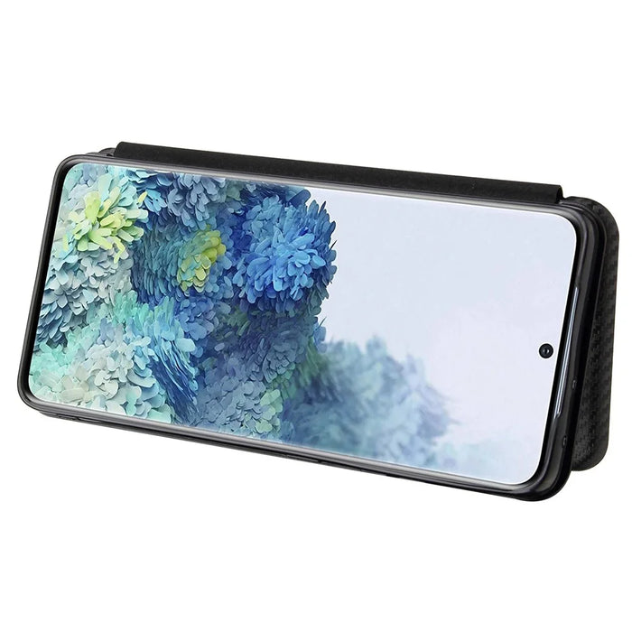 Anti-scratch Carbon Fiber Texture Auto-absorbed Leather Case for Samsung Galaxy S21 Ultra 5G Protective Shell - Black - 6