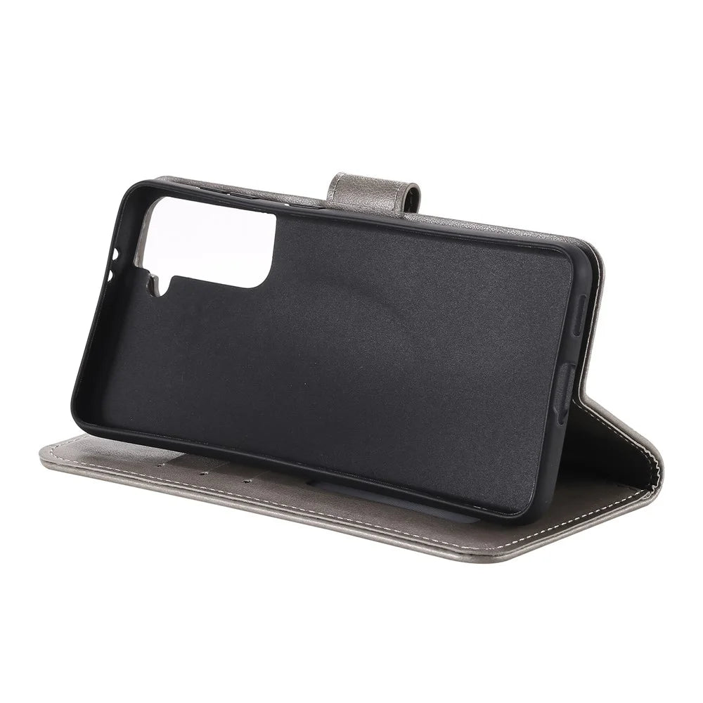 Imprinted Mandala Flower Wallet Leather Case for Samsung Galaxy S21 4G/5G Stand Flip Cover - Grey - 7