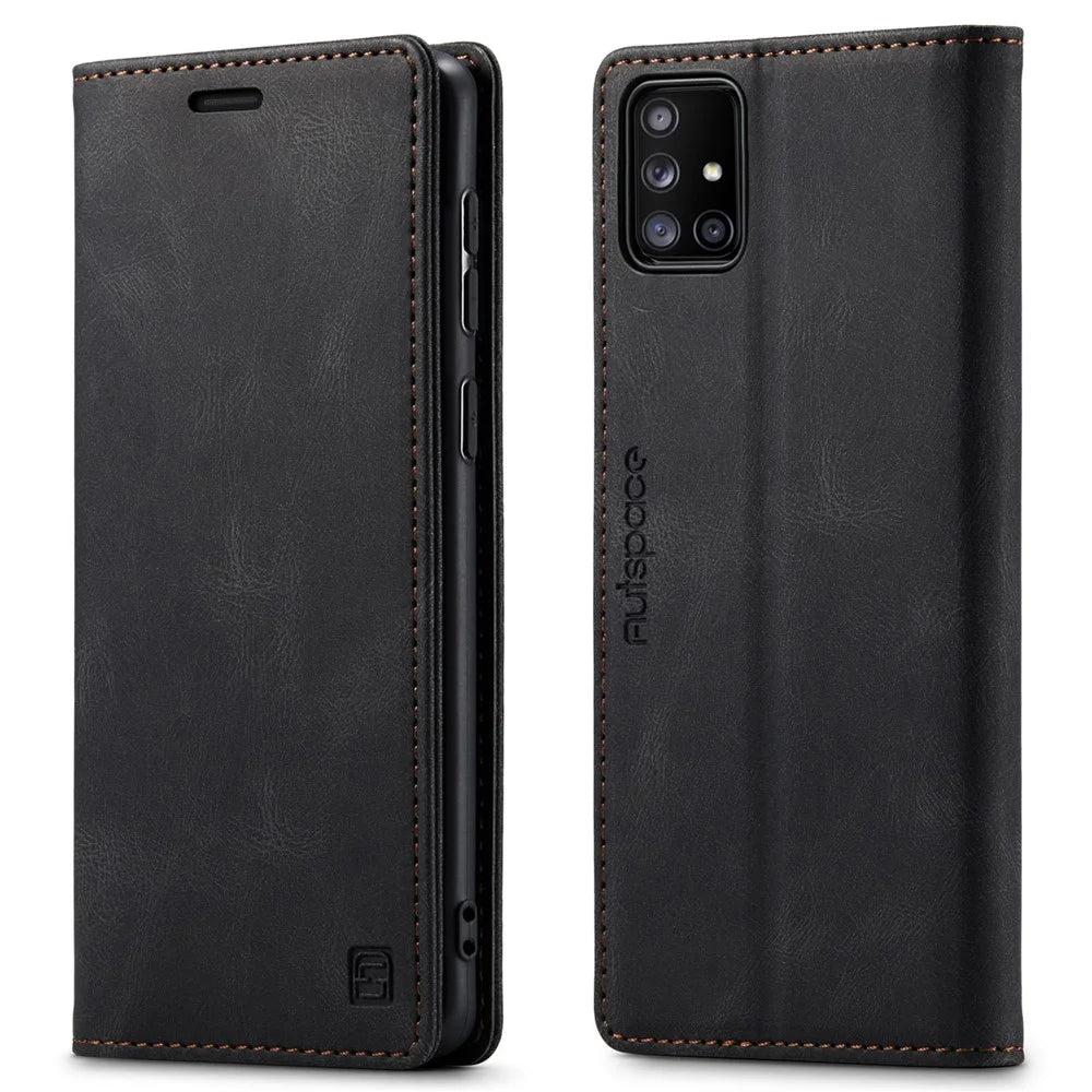 AUTSPACE A01 Series RFID Blocking Retro Matte Leather Stand Case Wallet for Samsung Galaxy A71 SM-A715 - Black - 2
