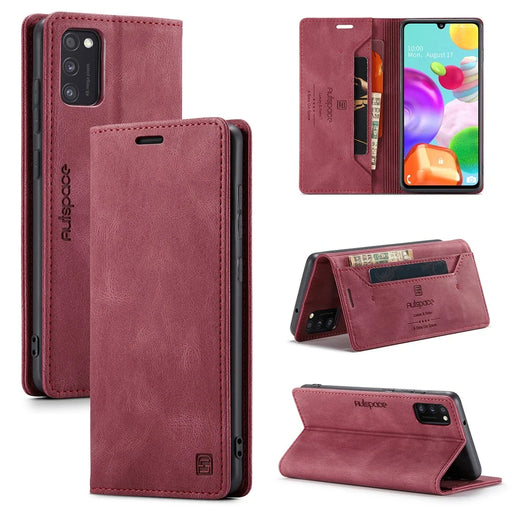 AUTSPACE A01 Series RFID Blocking Retro Matte Leather Case Wallet for Samsung Galaxy A41 (Global Version) - Red - 1