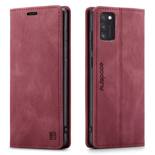 AUTSPACE A01 Series RFID Blocking Retro Matte Leather Case Wallet for Samsung Galaxy A41 (Global Version) - Red - 2