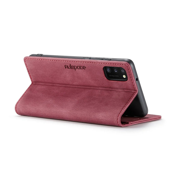 AUTSPACE A01 Series RFID Blocking Retro Matte Leather Case Wallet for Samsung Galaxy A41 (Global Version) - Red - 7