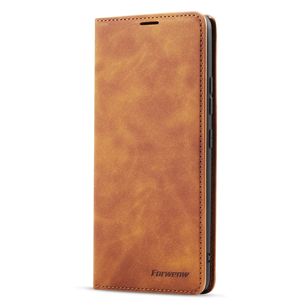 FORWENW for Samsung Galaxy A42 5G Fantasy Series Silky Touch Leather Wallet Case - Brown - 3