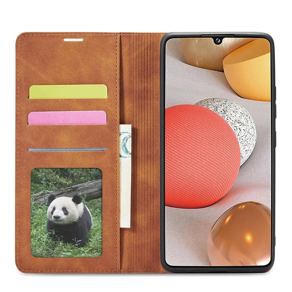FORWENW for Samsung Galaxy A42 5G Fantasy Series Silky Touch Leather Wallet Case - Brown - 4