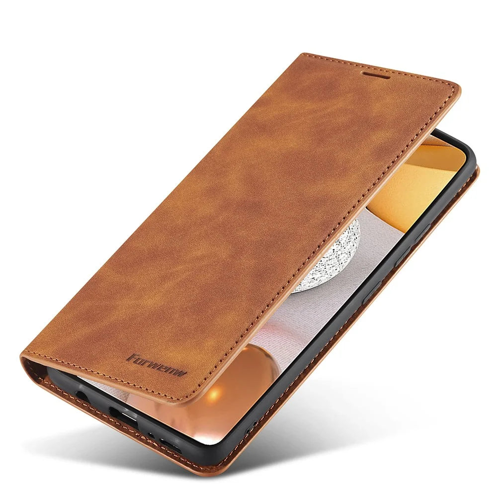 FORWENW for Samsung Galaxy A42 5G Fantasy Series Silky Touch Leather Wallet Case - Brown - 5