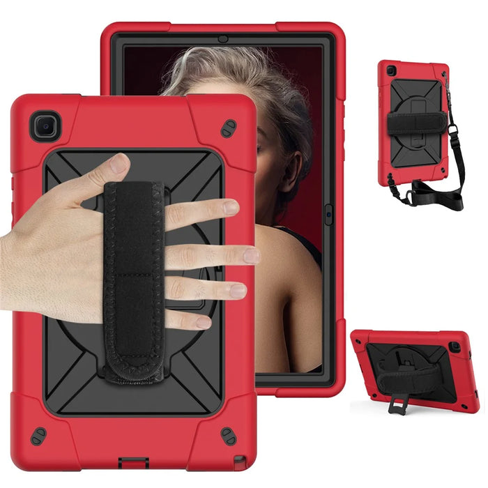 PC + TPU Hybrid Tablet Case Kickstand with Strap for Samsung Galaxy Tab A7 10.4 (2022) / (2020) - Red / Black - 1