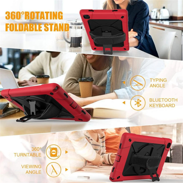 PC + TPU Hybrid Tablet Case Kickstand with Strap for Samsung Galaxy Tab A7 10.4 (2022) / (2020) - Red / Black - 4