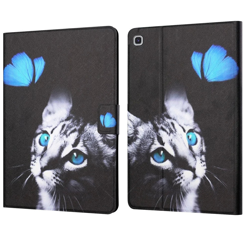 Distinctive Patterned Tablet Protector for Samsung Galaxy Tab A7 10.4 (2020) / (2022) Card Slots Stand Leather Cover - Cat and Butterfly - 1