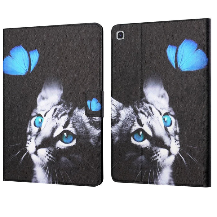 Distinctive Patterned Tablet Protector for Samsung Galaxy Tab A7 10.4 (2020) / (2022) Card Slots Stand Leather Cover - Cat and Butterfly - 1
