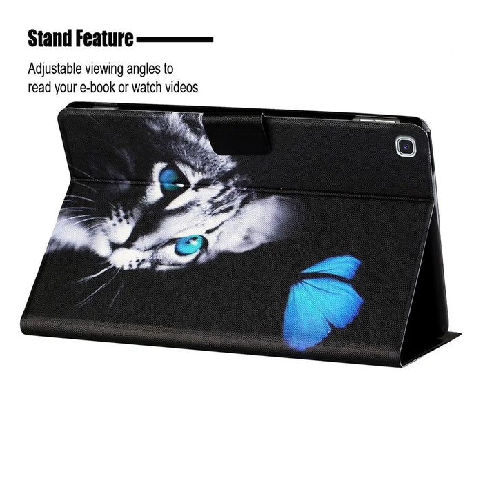 Distinctive Patterned Tablet Protector for Samsung Galaxy Tab A7 10.4 (2020) / (2022) Card Slots Stand Leather Cover - Cat and Butterfly - 5